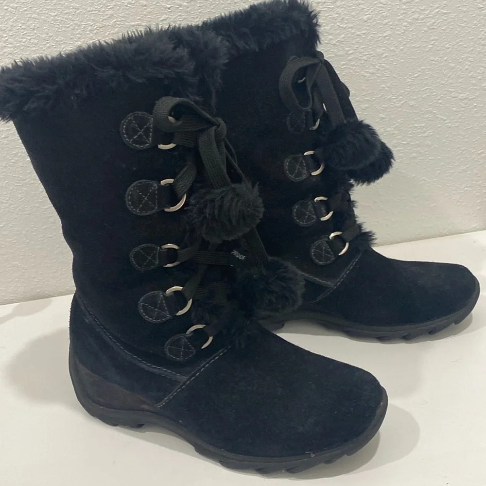 SPORTO WATERPROOF BLACK SUEDE FAUX FUR CUFF WINTER SNOW BOOTS~ Size 8.5 - Picture 1 of 16